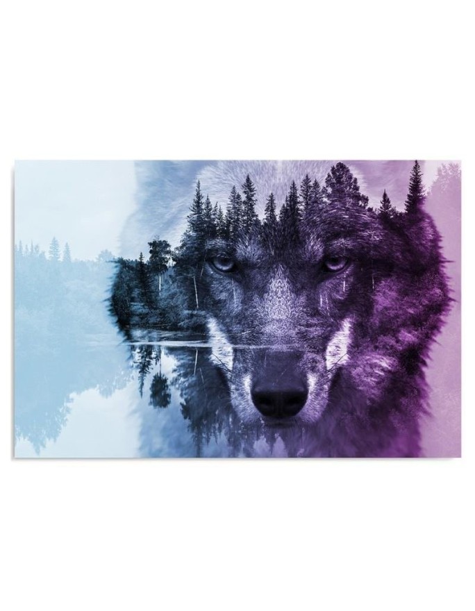 Canvas painting for bedroom - Wolf forest in purple fog | FEEBY