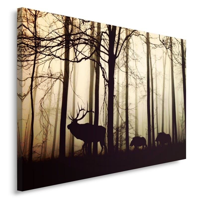 Canvas painting for the living room Animals in the forest deer and wild boar | FEEBY