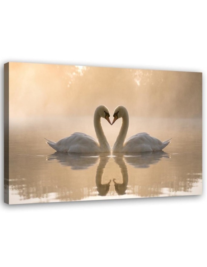 Modern Canvas painting for bedroom - Swans on a pond in the morning | FEEBY