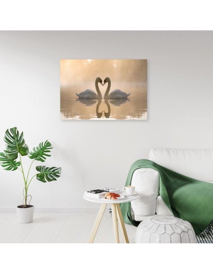 Modern Canvas painting for bedroom - Swans on a pond in the morning | FEEBY