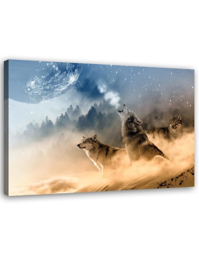 Modern canvas painting - Wolves forest in the mist | FEEBY