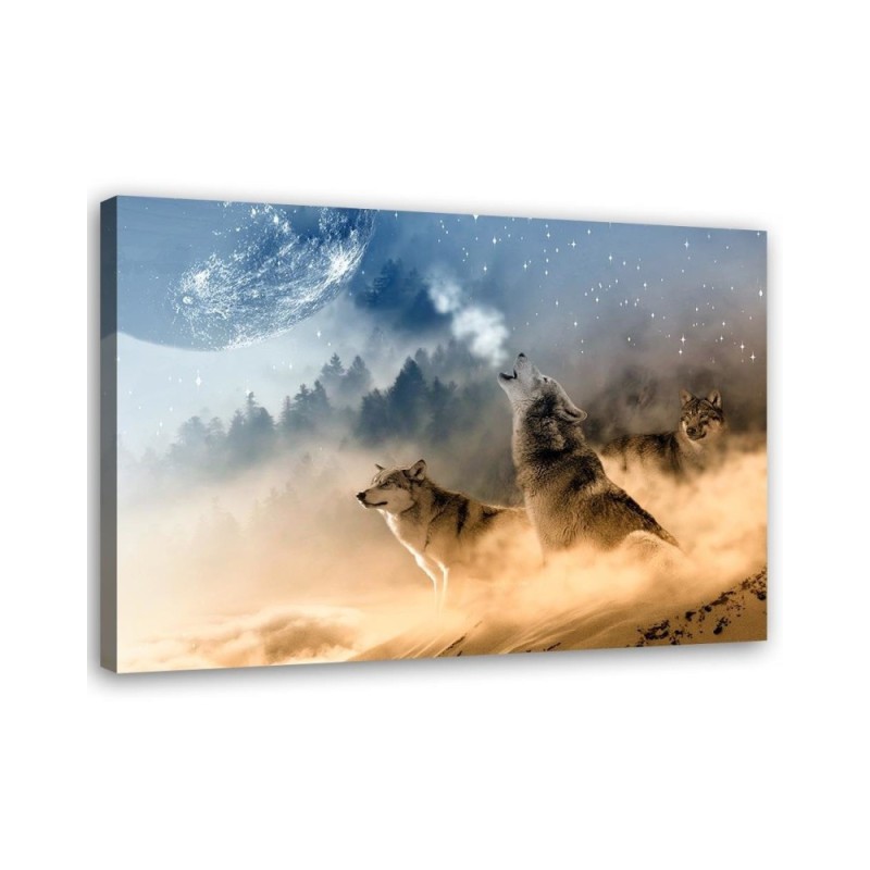 Modern canvas painting - Wolves forest in the mist | FEEBY