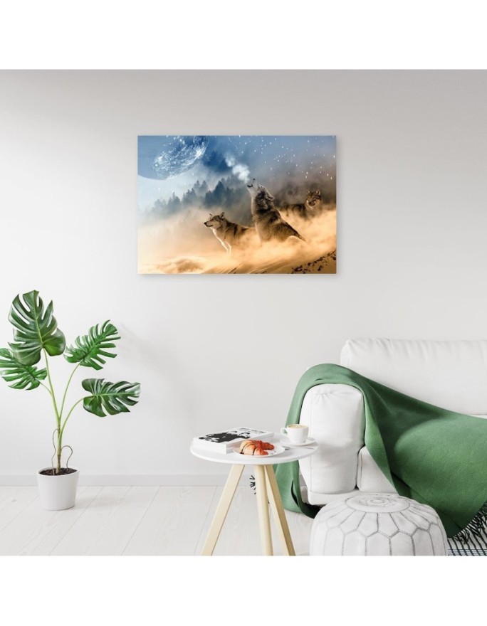 Modern canvas painting - Wolves forest in the mist | FEEBY