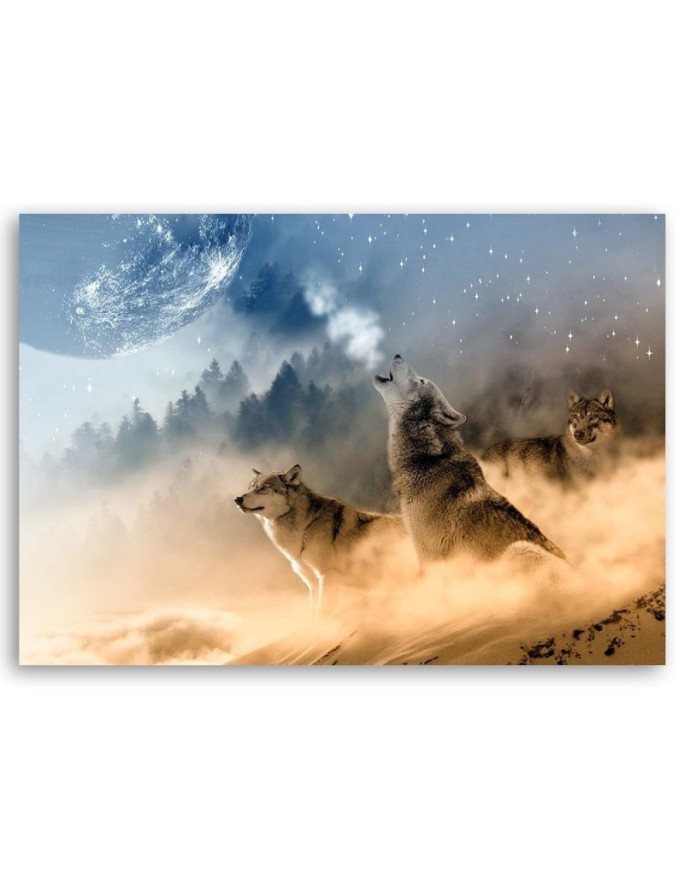 Modern canvas painting - Wolves forest in the mist | FEEBY