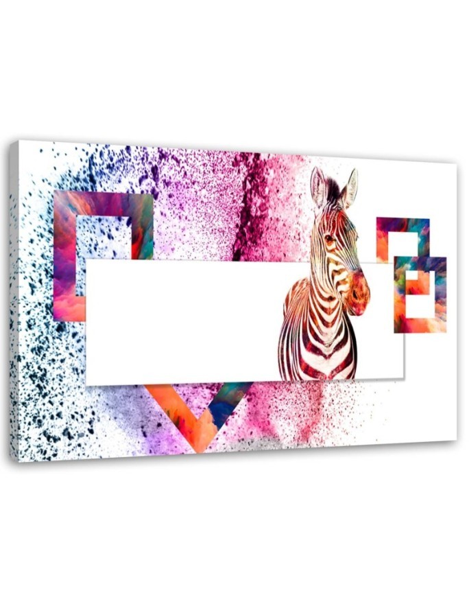 Colourful zebra - Wall art decoration - Canvas painting | FEEBY