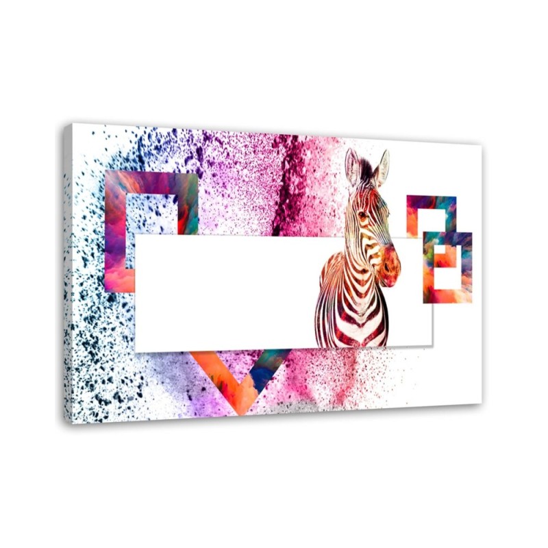 Colourful zebra - Wall art decoration - Canvas painting | FEEBY