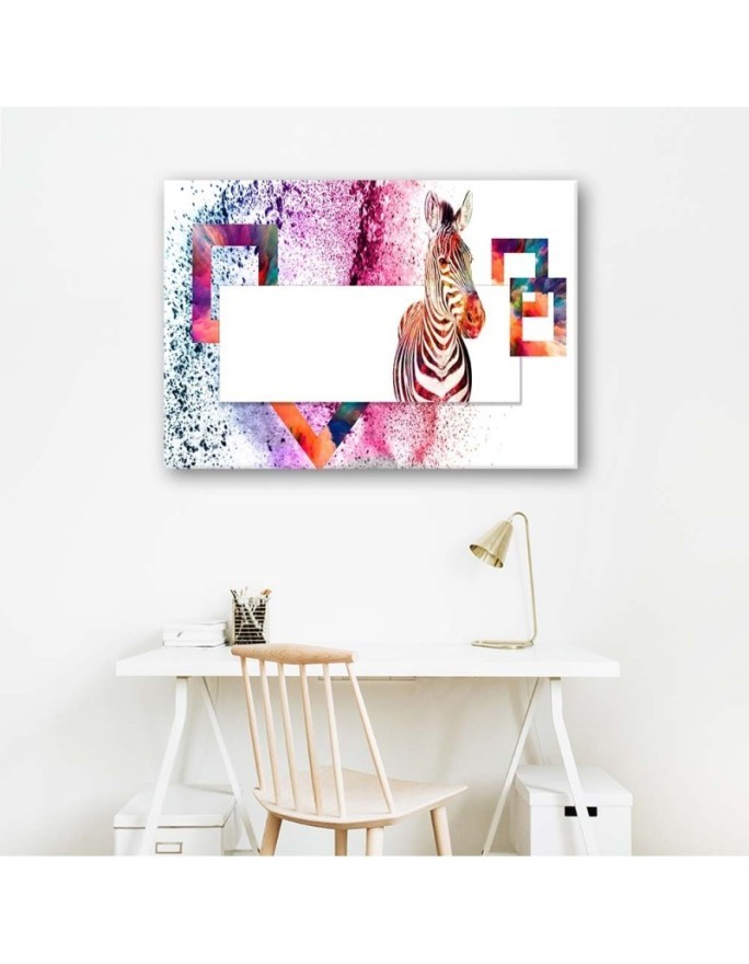 Colourful zebra - Wall art decoration - Canvas painting | FEEBY