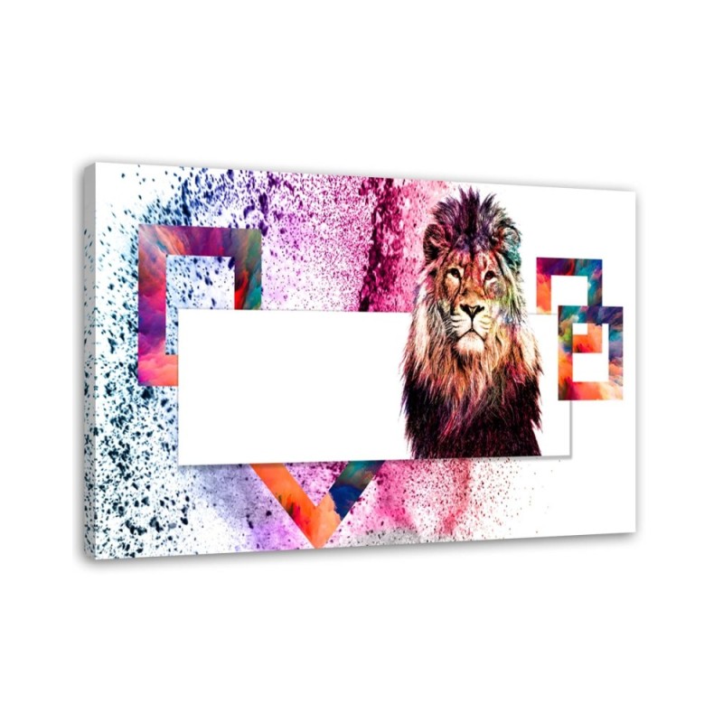 Multicoloured lion on white background - Modern wall art decoration | FEEBY