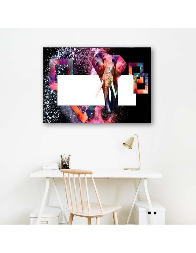 Modern canvas painting - Coloured elephant on black background | FEEBY