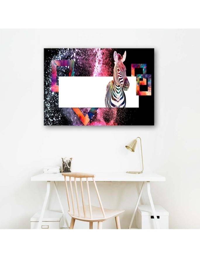 Colourful zebra on black background - Wall art decoration | FEEBY