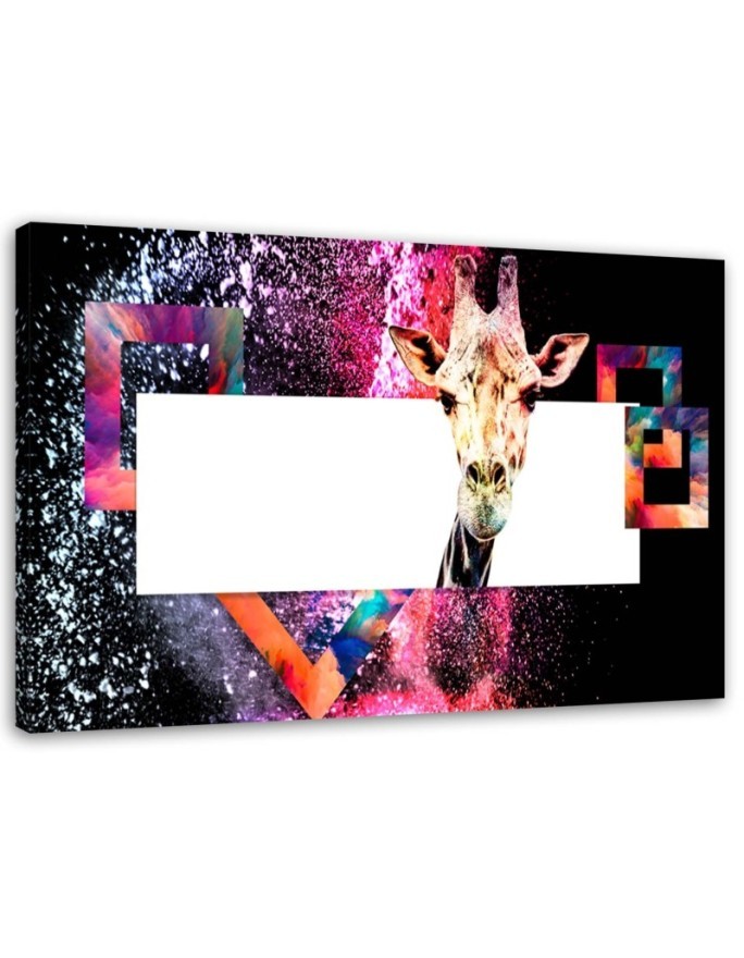 Canvas wall art painting - Colourful giraffe on black background | FEEBY