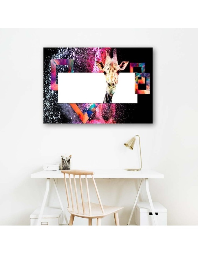Canvas wall art painting - Colourful giraffe on black background | FEEBY