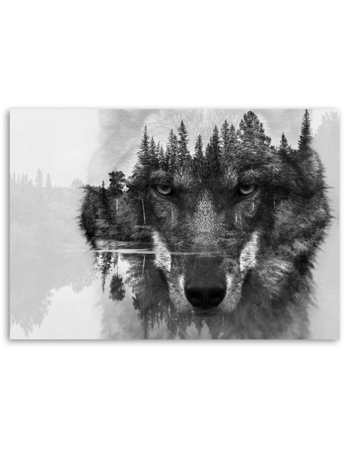 Canvas painting for living room wall art - Black wolf on the background of the forest | FEEBY