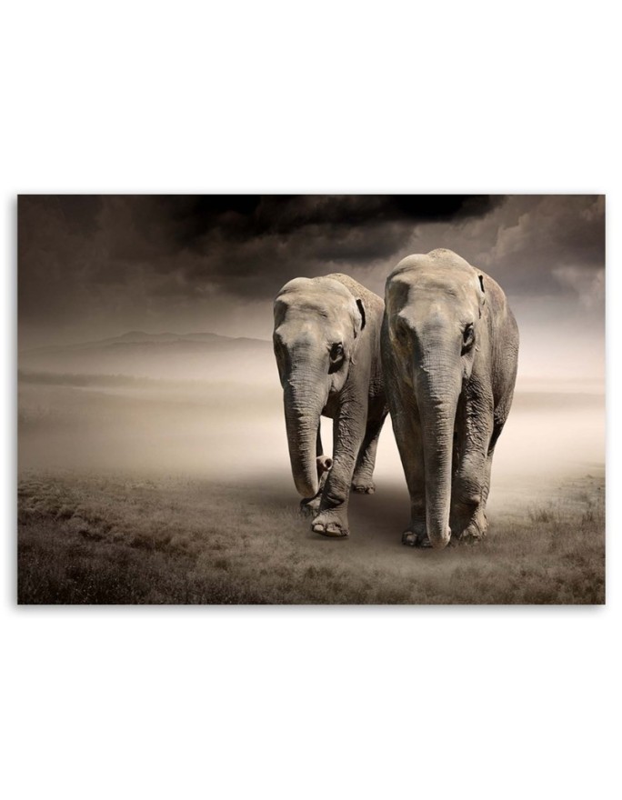 Canvas painting for living room - Elephants in the desert | FEEBY