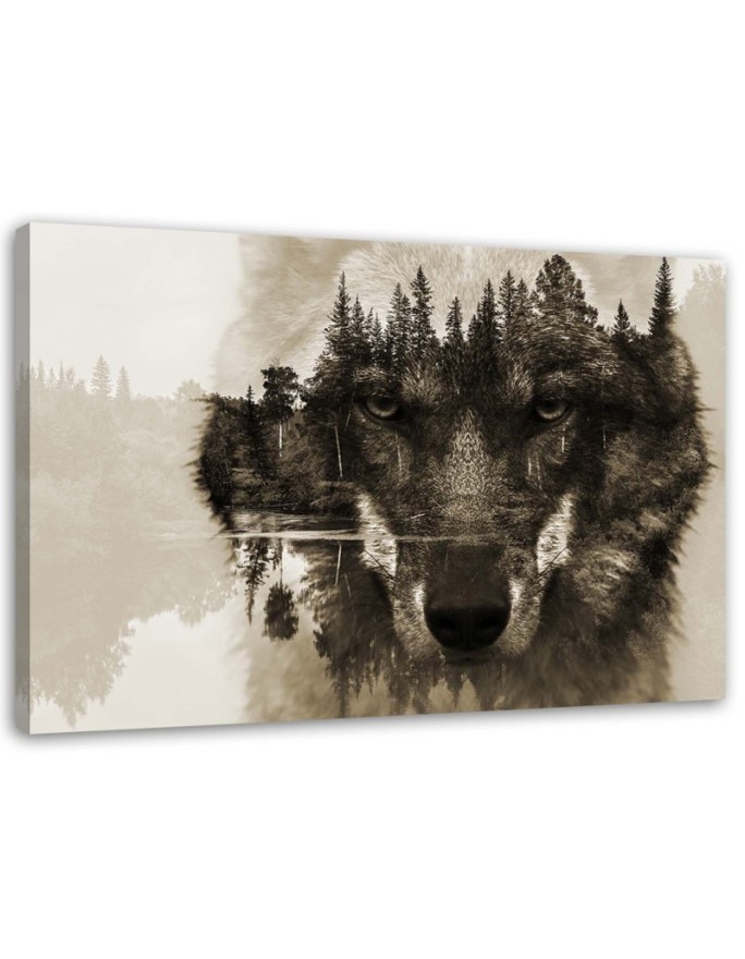Canvas painting modern - Wolf on a forest background | FEEBY