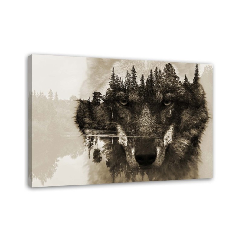 Canvas painting modern - Wolf on a forest background | FEEBY