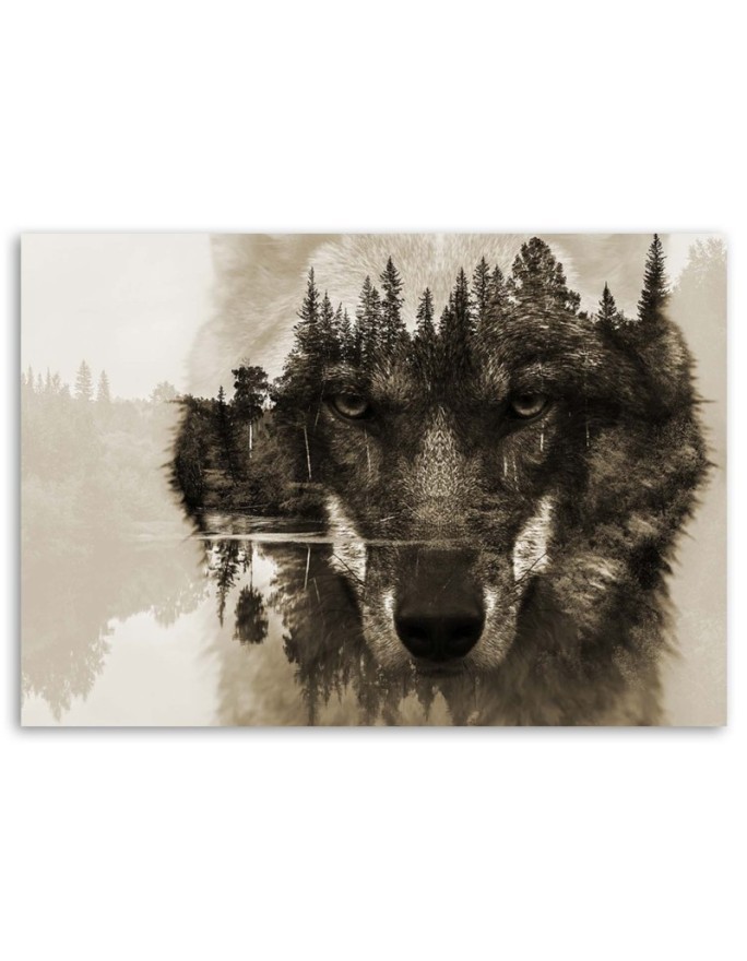 Canvas painting modern - Wolf on a forest background | FEEBY