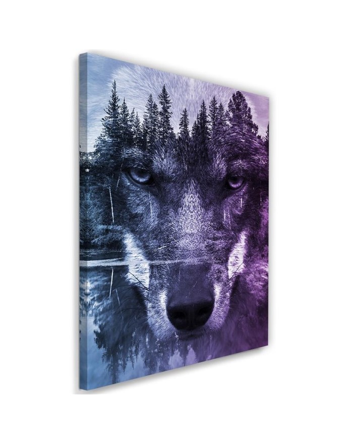 Abstract wolf on the background of a forest and lake - Modern Canvas painting | FEEBY