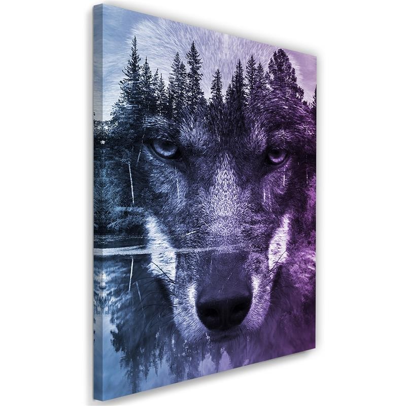 Abstract wolf on the background of a forest and lake - Modern Canvas painting | FEEBY