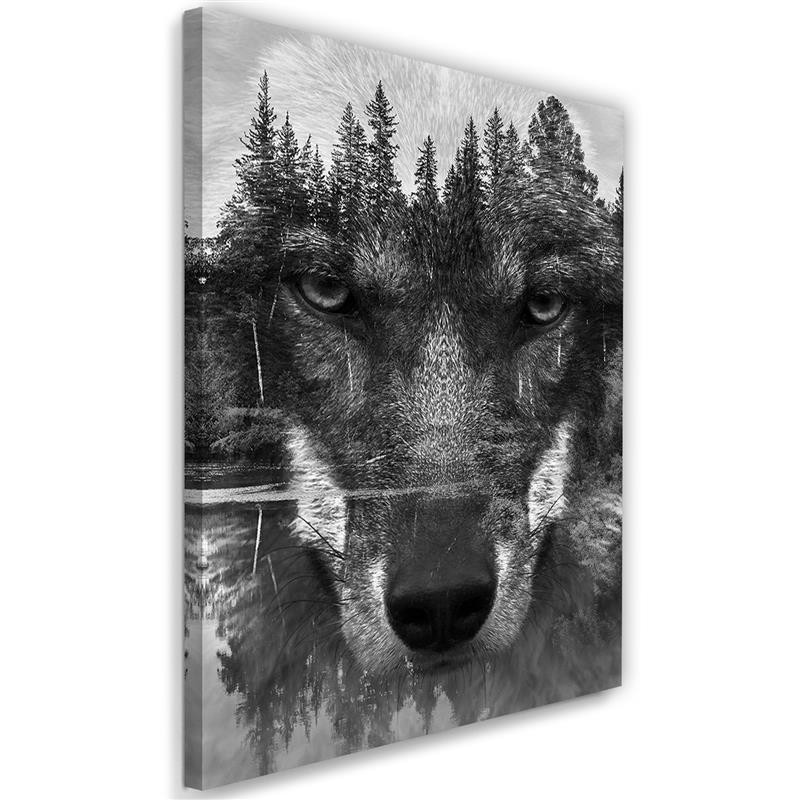 Canvas prints for living room - Black Wolf in fog | FEEBY