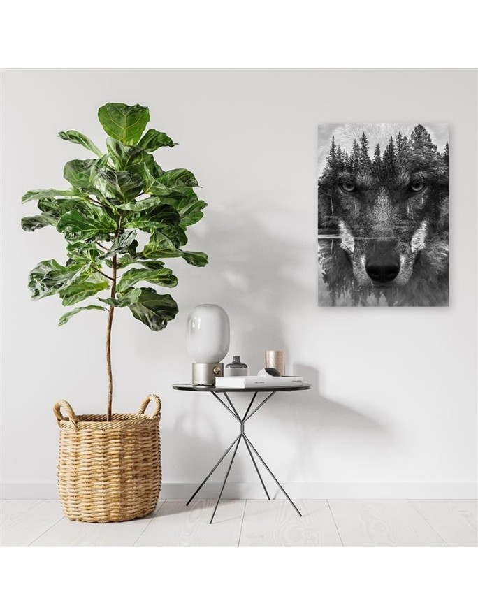 Canvas prints for living room - Black Wolf in fog | FEEBY