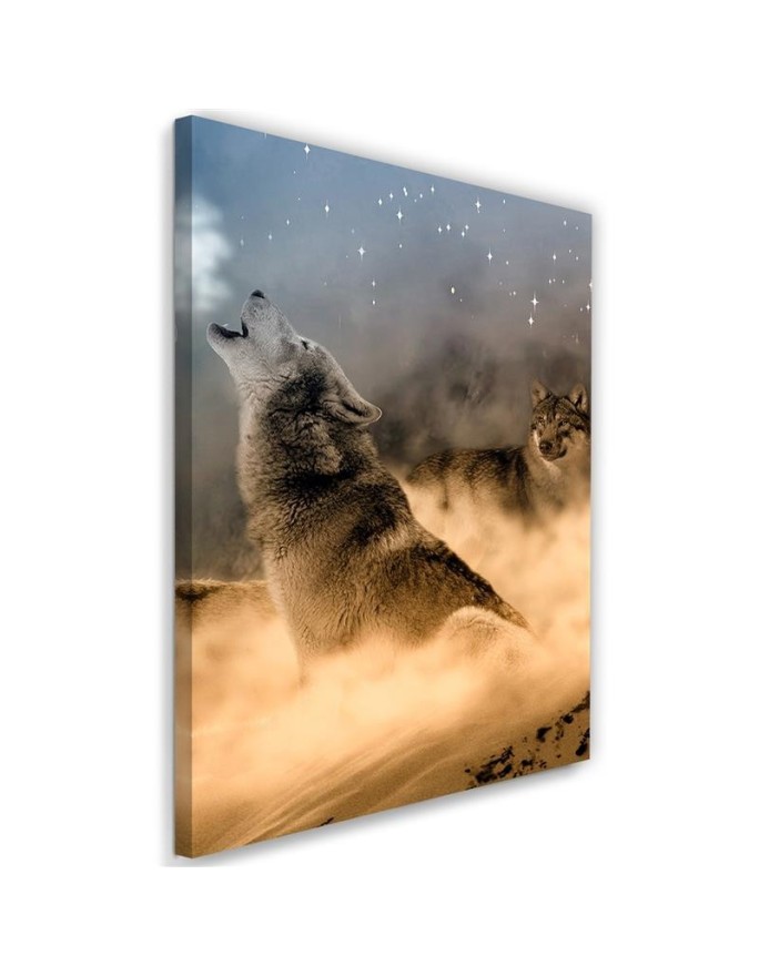 Modern Canvas painting for living room - Wolves howling at night to the moon | FEEBY