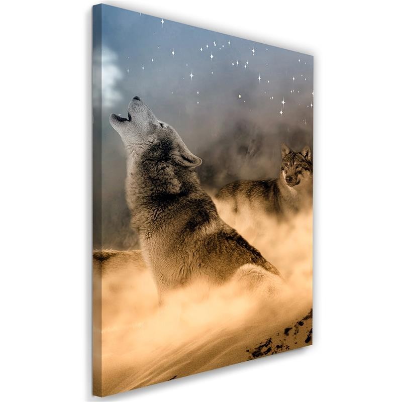 Modern Canvas painting for living room - Wolves howling at night to the moon | FEEBY