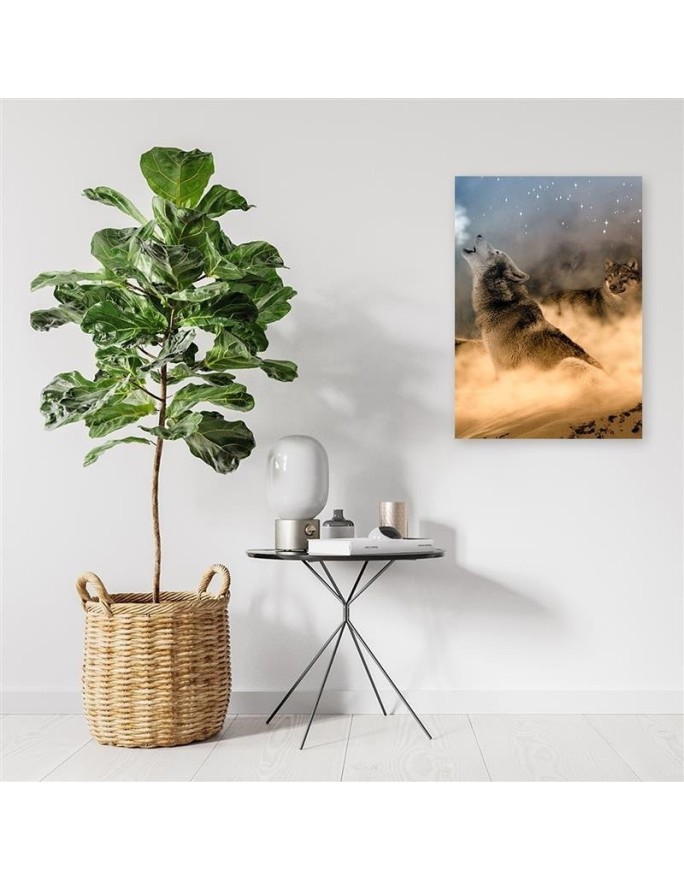 Modern Canvas painting for living room - Wolves howling at night to the moon | FEEBY
