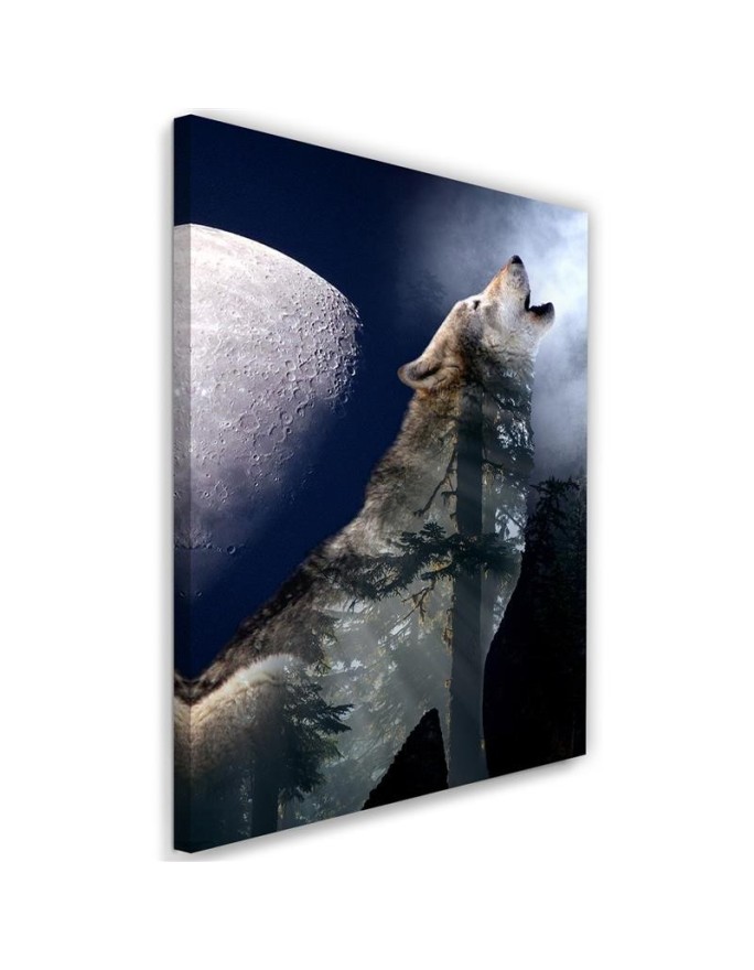 Wall decoration - Wolf against the moon - Canvas painting | FEEBY