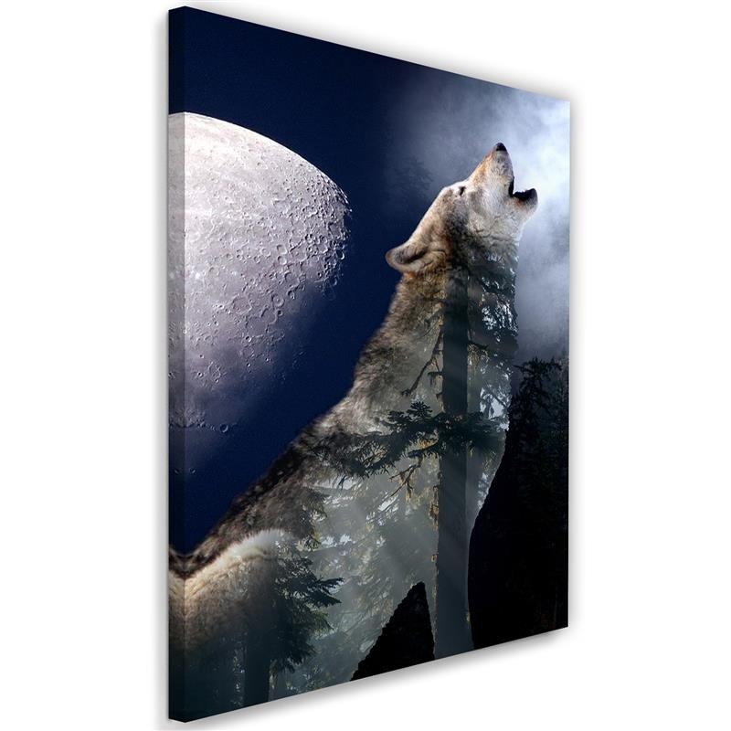 Wall decoration - Wolf against the moon - Canvas painting | FEEBY