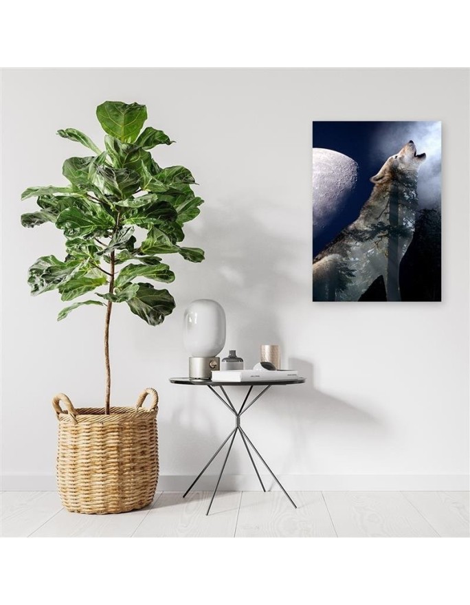 Wall decoration - Wolf against the moon - Canvas painting | FEEBY