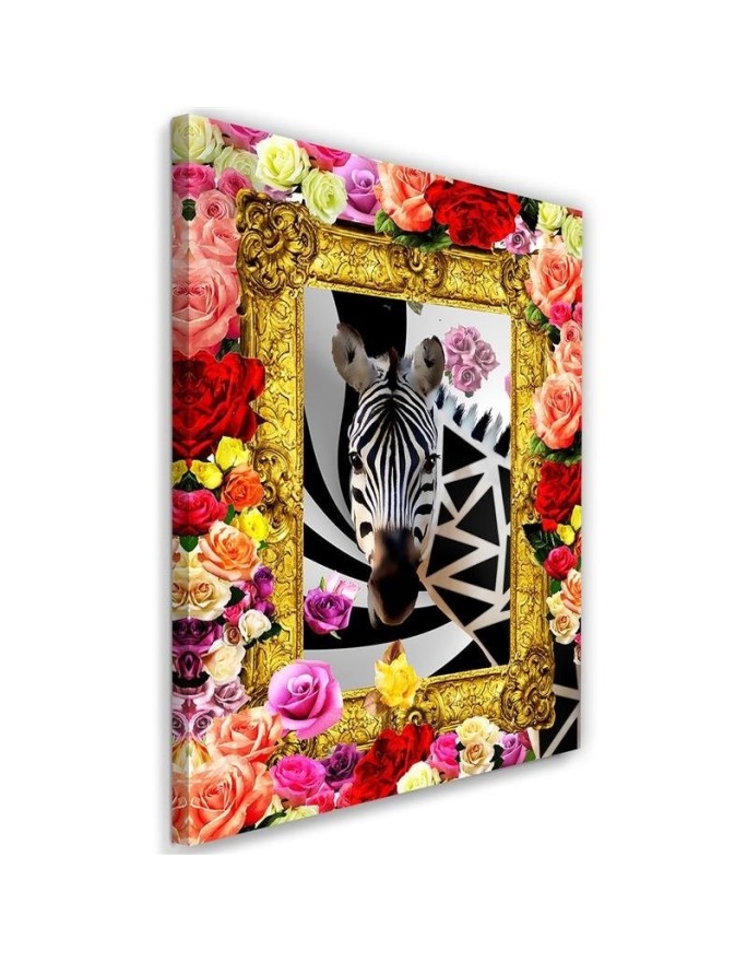 Zebra and colourful roses - Modern canvas painting | FEEBY