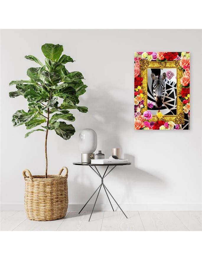 Zebra and colourful roses - Modern canvas painting | FEEBY