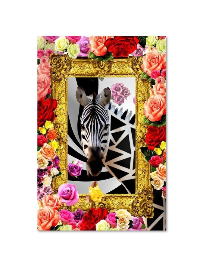 Zebra and colourful roses - Modern canvas painting | FEEBY