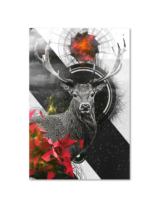 Abstract Deer and shapes canvas painting | FEEBY