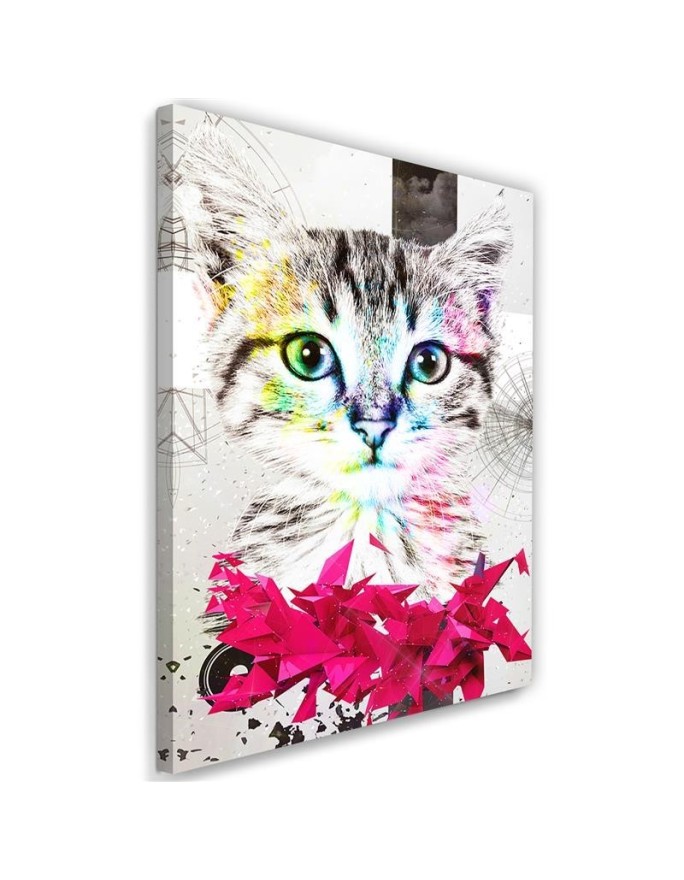 Abstract colourful cat - Wall art decoration for living room | FEEBY