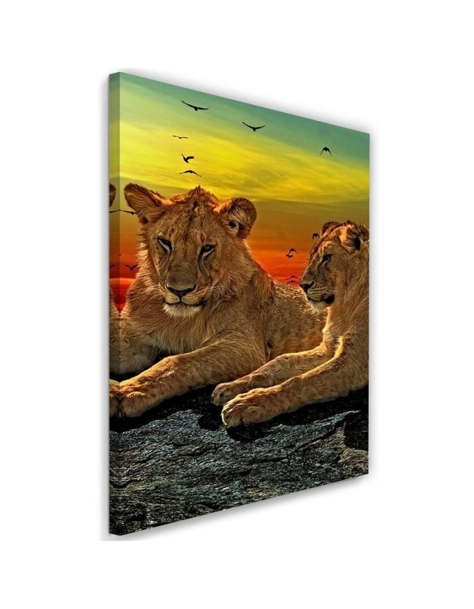 Canvas painting for bedroom - Lions on the savannah | FEEBY