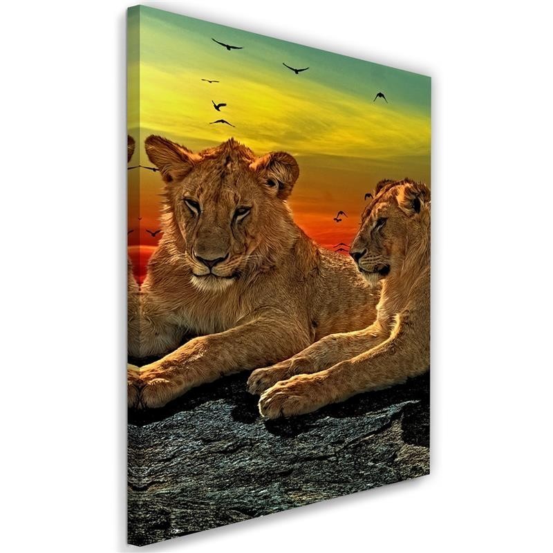 Canvas painting for bedroom - Lions on the savannah | FEEBY