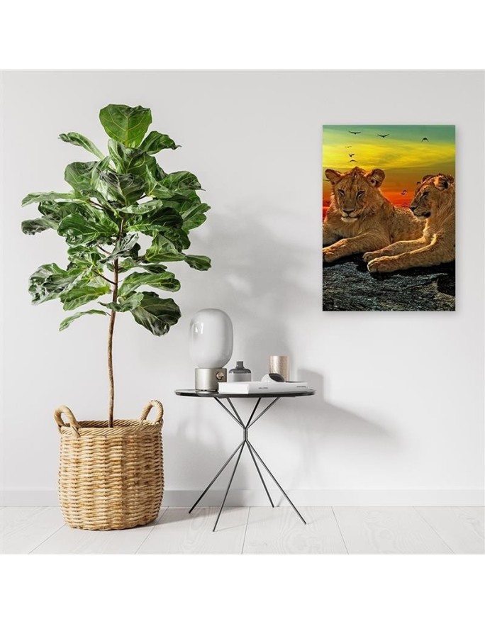 Canvas painting for bedroom - Lions on the savannah | FEEBY