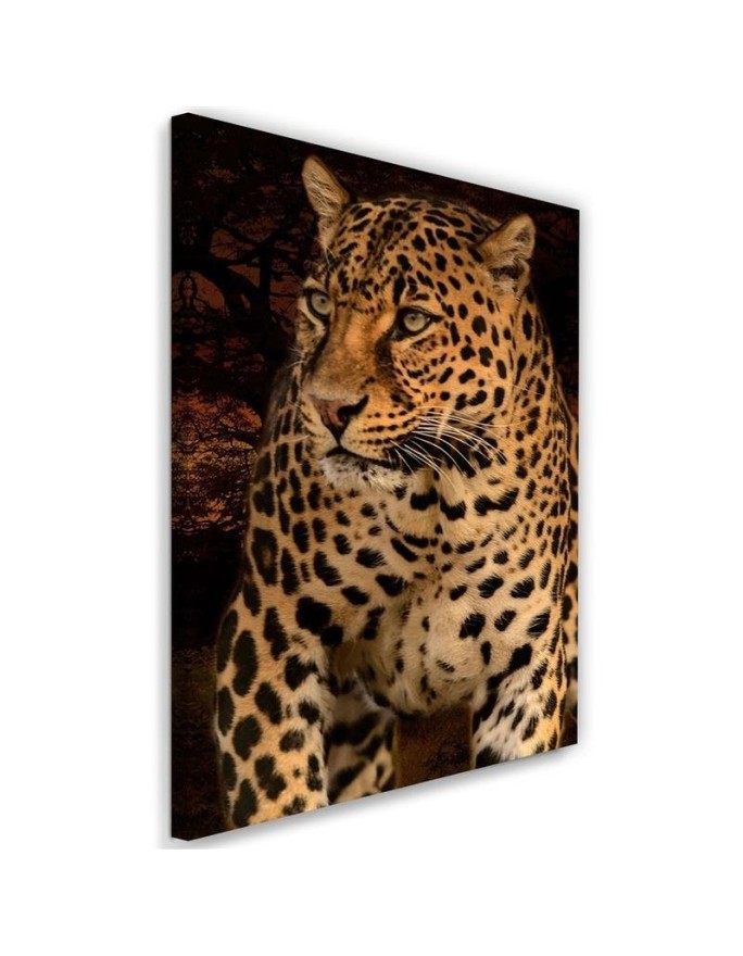 Leopard on black background- Canvas painting for living room | FEEBY