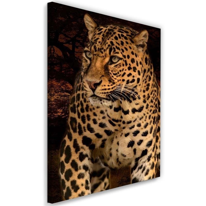Leopard on black background- Canvas painting for living room | FEEBY