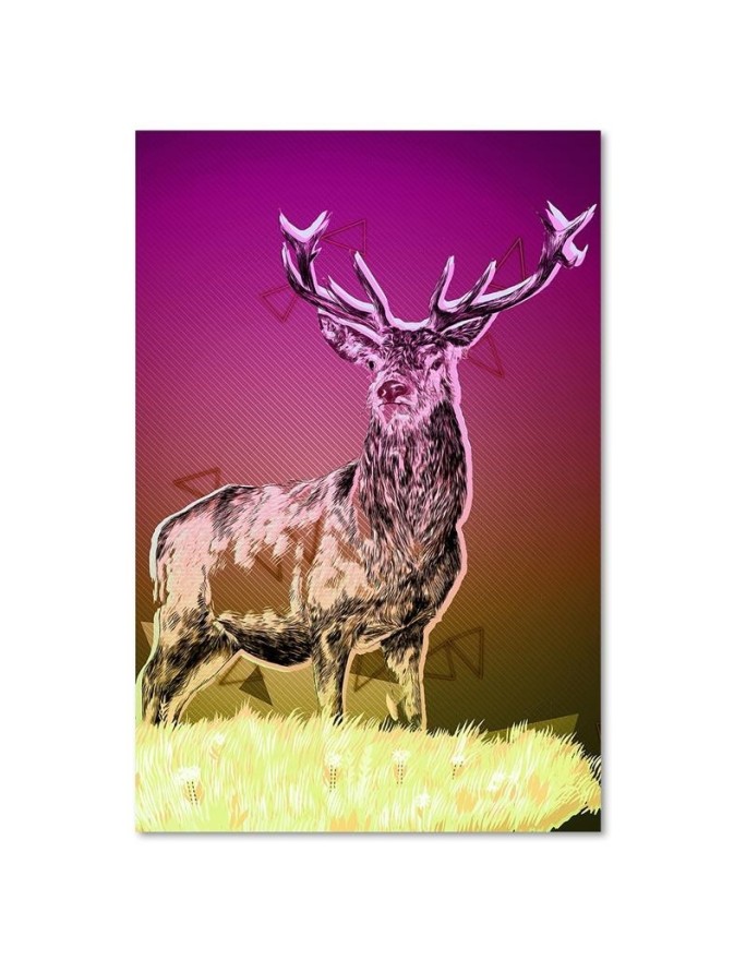 Canvas painting - Deer in the snow on a colourful background | FEEBY