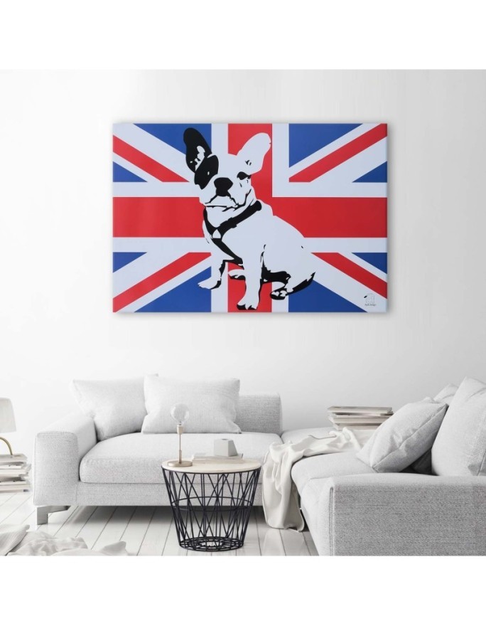 Wall art painting for living room - Bulldog on the background of the English flag | FEEBY