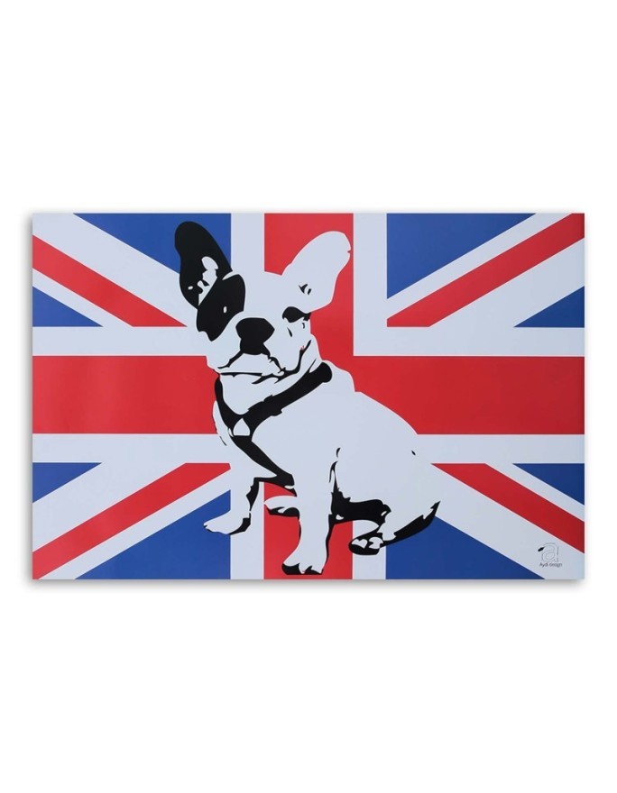 Wall art painting for living room - Bulldog on the background of the English flag | FEEBY