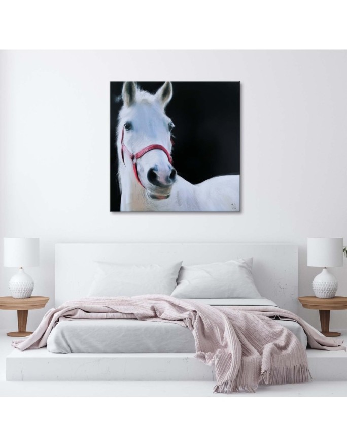 White horse head - Canvas painting for living room | FEEBY