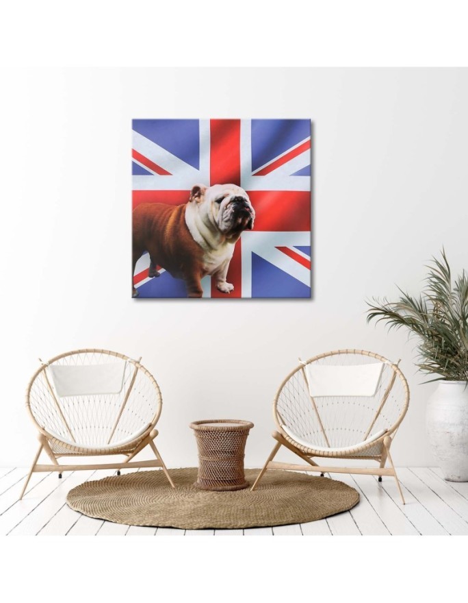 English bulldog on the background of the flag - Canvas painting for the living room | FEEBY