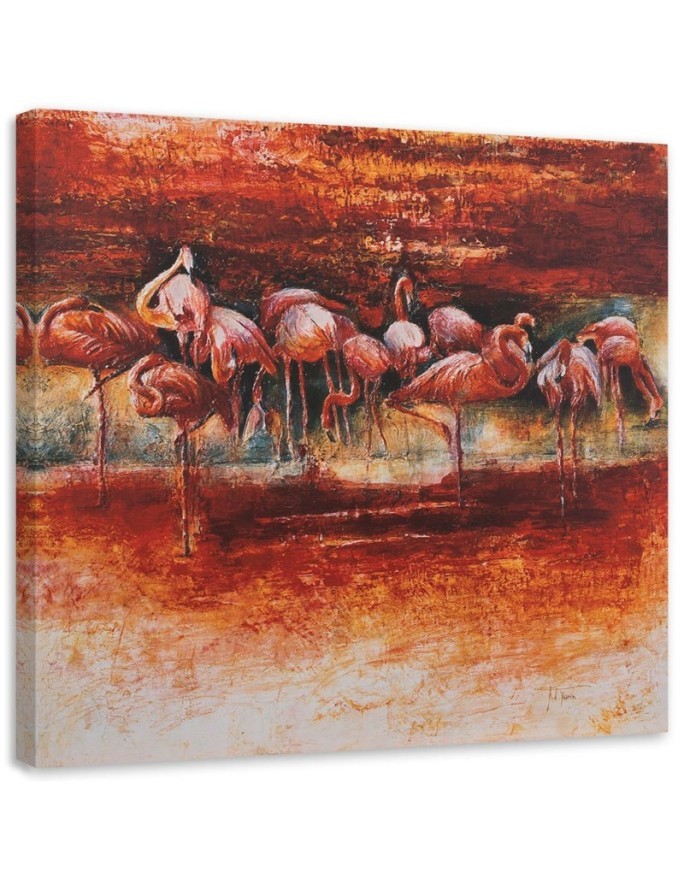 Modern wall art canvas - Flock of pink flamingos | FEEBY