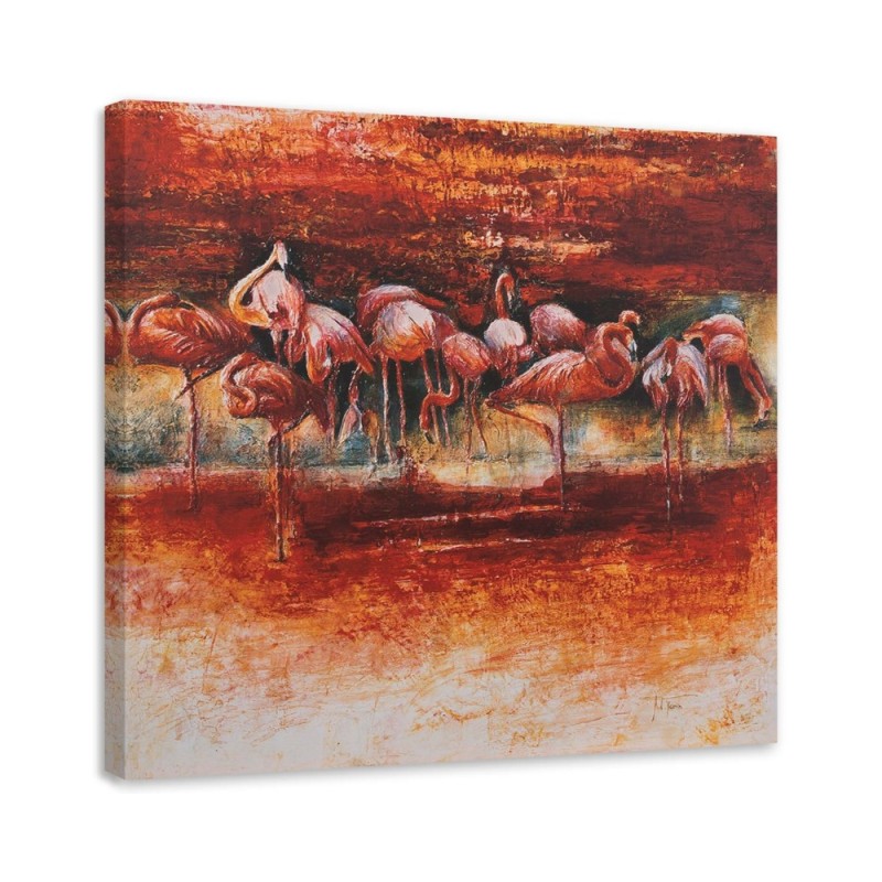 Modern wall art canvas - Flock of pink flamingos | FEEBY