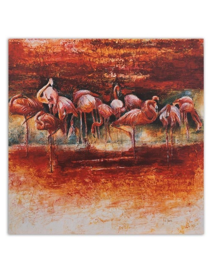 Modern wall art canvas - Flock of pink flamingos | FEEBY