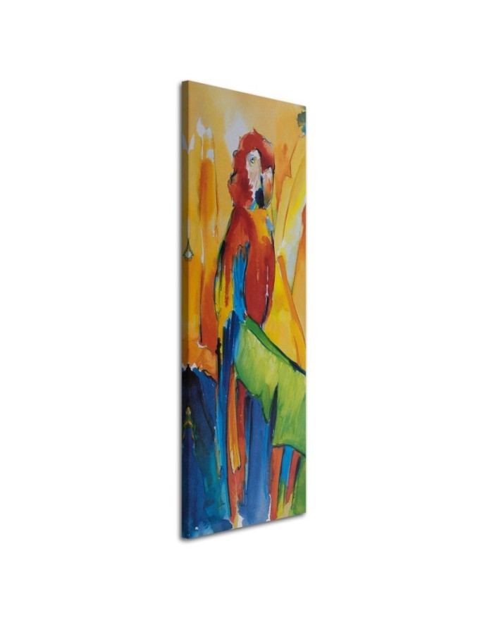 Parrot on a banana leaf - Exotic canvas art painting | FEEBY